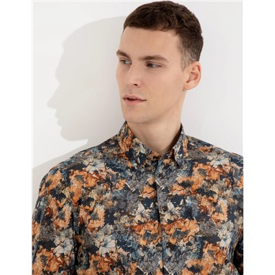 Turuncu Slim Fit Uzun Kollu Gömlek