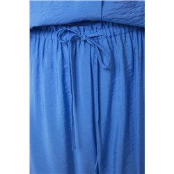 Pijama camisero largo satén plisado azul