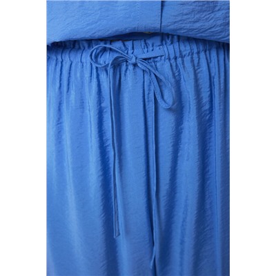 Pijama camisero largo satén plisado azul