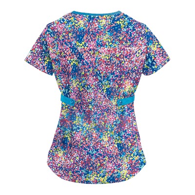 UA Spring Ditzy Turquoise Mock Wrap Scrub Top