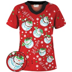 UA Twirling Snowmen Red Scrub Top