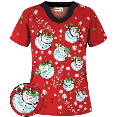UA Twirling Snowmen Red Scrub Top