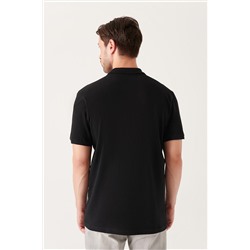 Siyah %100 Pamuk Serin Tutan Polo Yaka T-Shirt