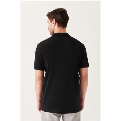 Siyah %100 Pamuk Serin Tutan Polo Yaka T-Shirt