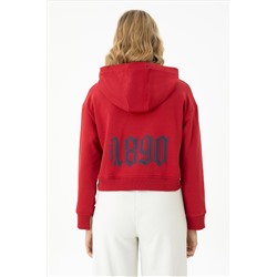 Kadın Kırmızı Kapüşonlu Sweatshirt