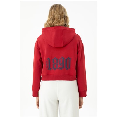 Kadın Kırmızı Kapüşonlu Sweatshirt