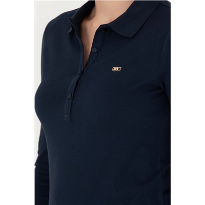 Kadın Lacivert Basic Polo Yaka Sweatshirt