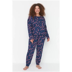 Lacivert Yılbaşı Temalı Örme Pijama Takımı TBBAW23AI00026