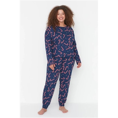 Lacivert Yılbaşı Temalı Örme Pijama Takımı TBBAW23AI00026