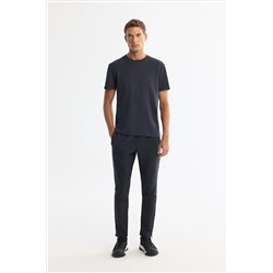 Antrasit Bisiklet Yaka Baskılı Elastan T-Shirt