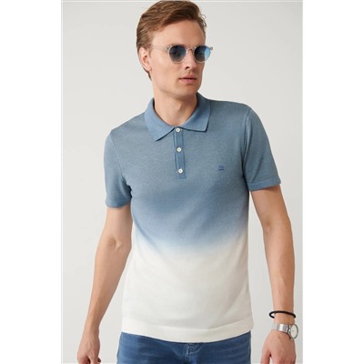 Avva, Erkek Indigo 3 Düğmeli Garment Dyed Polo Yaka Triko T-shirt A41y5068