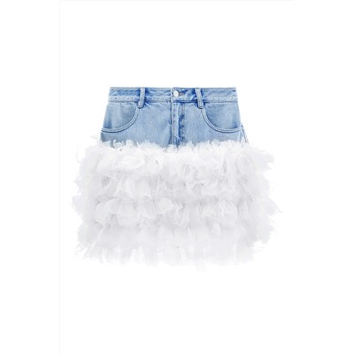 Falda bimateria Blanco y azul claro