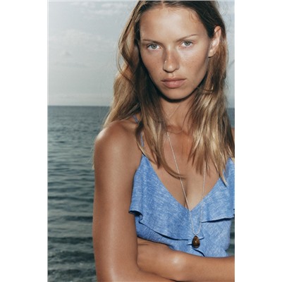 FRILL STRAPPY DRESS WITH LINEN