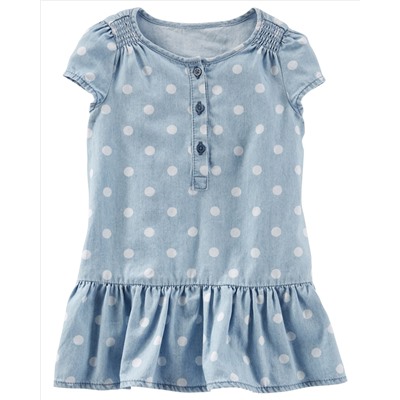2-Piece Dotted Chambray Drop-Waist Dress