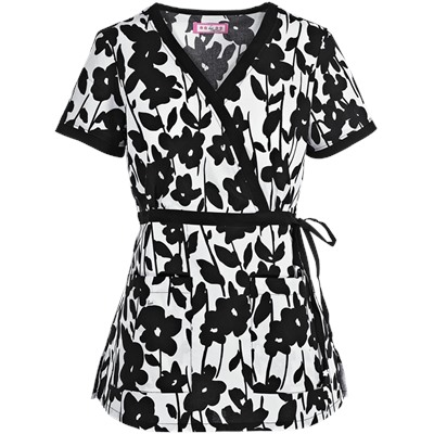 koi Scrubs Daisyland Mock Wrap Print Top