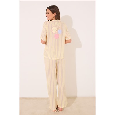 Pijama largo camisero satén rayas Smiley