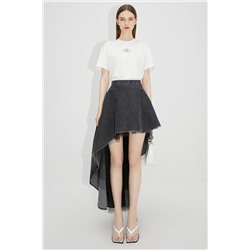Falda asimétrica vaquera de talle alto Negro