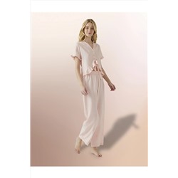 Synada Pembe, Pötikare Desenli,, Fırfırlı, Kısa Kollu-pantolonlu, Viskon, Yazlık Pijama Takımı 2’li 10150000