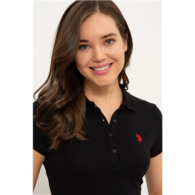 Kadın Siyah Basic Polo Yaka Tişört