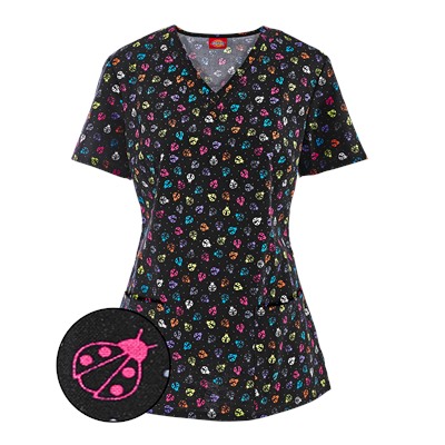 Dickies EDS Scrubs Hello Little Lady Print Top