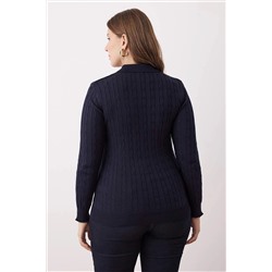 Lacivert Polo Yaka Saç Örgülü İnce Triko Bluz TBBAW26AF00005