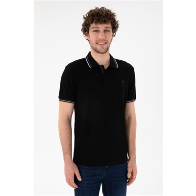 Erkek Regular Fit Polo Yaka Siyah Basic Tişört