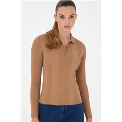 Kadın Camel Polo Yaka Kazak