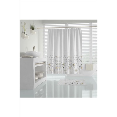 Tropikhome Papatya Desenli Duş Perdesi, Çiçekli Banyo Perdesi 12 Adet C Halka Hediyeli Küvet Perdesi 180x200cm rotasyon