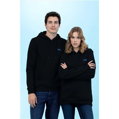 Siyah Kapüşonlu Basic Sweatshirt (Unisex)