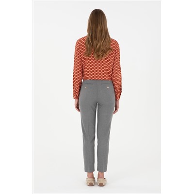 Kadın Gri Kanvas Carrot High Waist Fit Kanvas Pantolon