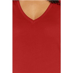 Kırmızı V Yaka Basic %100 Pamuk Örme T-Shirt TBBSS22BF0028