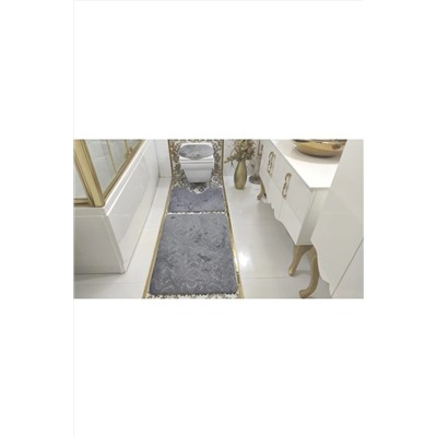 BotigaHome Gofraj Gri Banyo Halısı Klozet Takımı 3'lü Set BH014
