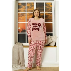Mossta Flowers Polar Büyük Beden Pijama Takımı Pudra BY15962