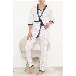 MT WOMENS Desenli 3'Lü Pijama Takımı Beyazpembe - 11497.1048. MTV-m1.11497.105