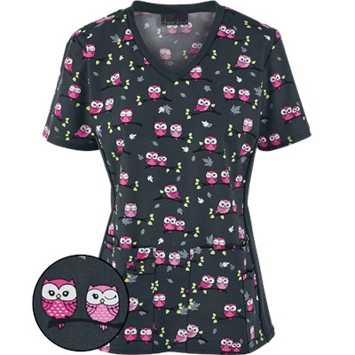 Cherokee Flexibles Scrubs Midnight Owl Print Top