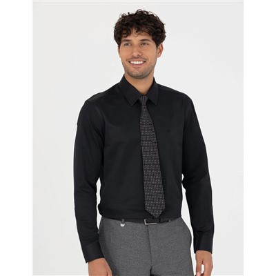 Siyah Slim Fit Uzun Kollu Basic Gömlek