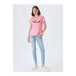 Ltb Logolu Bisiklet Yaka Pembe T-shırt 01222803756089