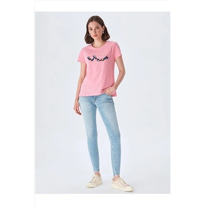 Ltb Logolu Bisiklet Yaka Pembe T-shırt 01222803756089