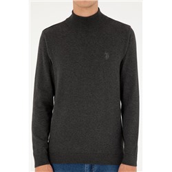 Erkek Slim Fit Yarım Boğazlı Antrasit Melanj Basic Kazak