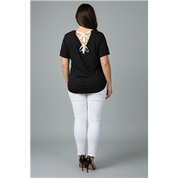 Siyah Regular Fit Sırtı Bağlama/Fiyonk Detaylı Örme Büyük Beden T-shirt TBBSS25BF00000