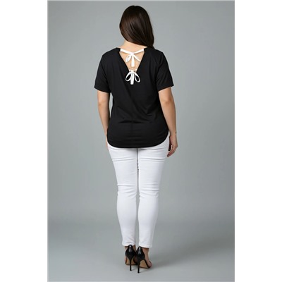 Siyah Regular Fit Sırtı Bağlama/Fiyonk Detaylı Örme Büyük Beden T-shirt TBBSS25BF00000