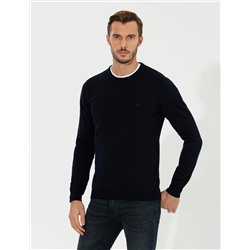 Lacivert Slim Fit Bisiklet Yaka Basic Triko Kazak