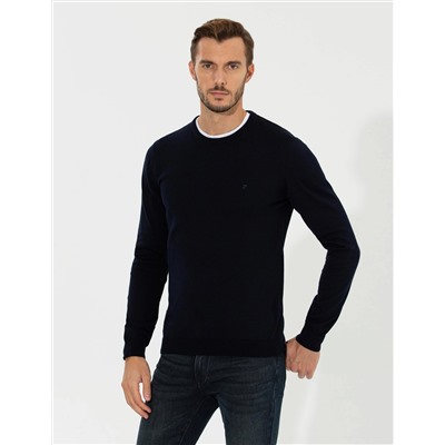 Lacivert Slim Fit Bisiklet Yaka Basic Triko Kazak
