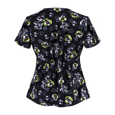 Heartsoul Fleur Girl Print Mock Wrap Scrub Top