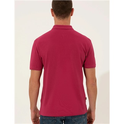 Fuşya Slim Fit Polo Yaka Basic Tişört