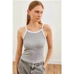 Olalook, Kadın Gri Beyaz Askılı Kaşkorse Body BDY-00000015