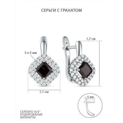 Кольцо из серебра с гранатом и фианитами родированное К50083р404