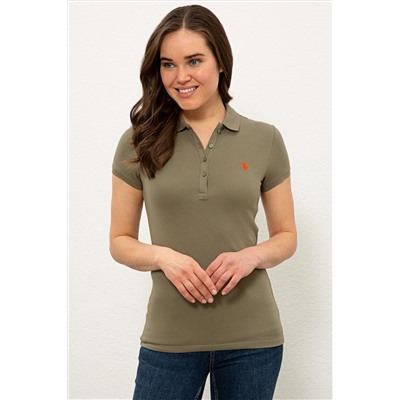 Kadın Haki Basic Polo Yaka Tişört