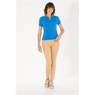 Kadın Saks Basic Polo Yaka Tişört