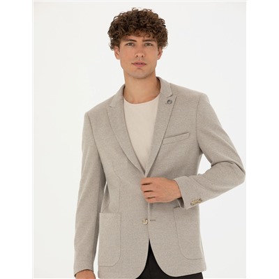 Bej Ekstra Slim Fit Spor Ceket
